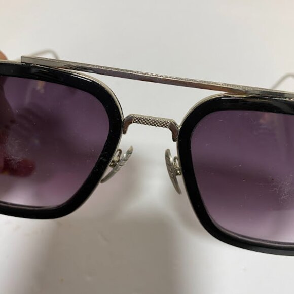 Unisex Black/Silver Aviator Square Sunglasses Medium - Picture 3 of 9